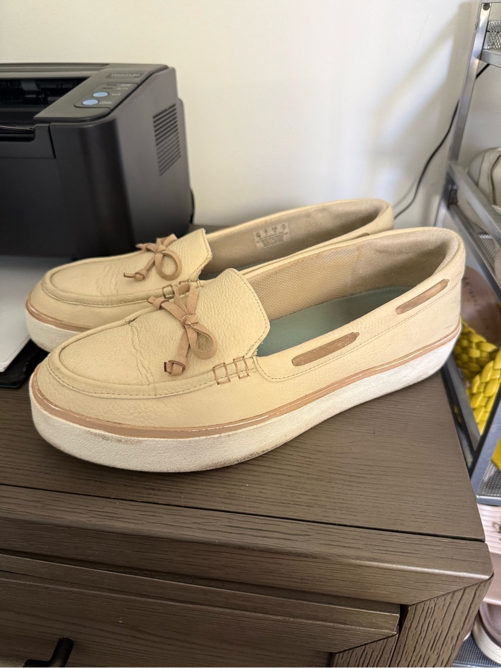 Dr. Scholl's Beige Platform Loafers with Bow Detail